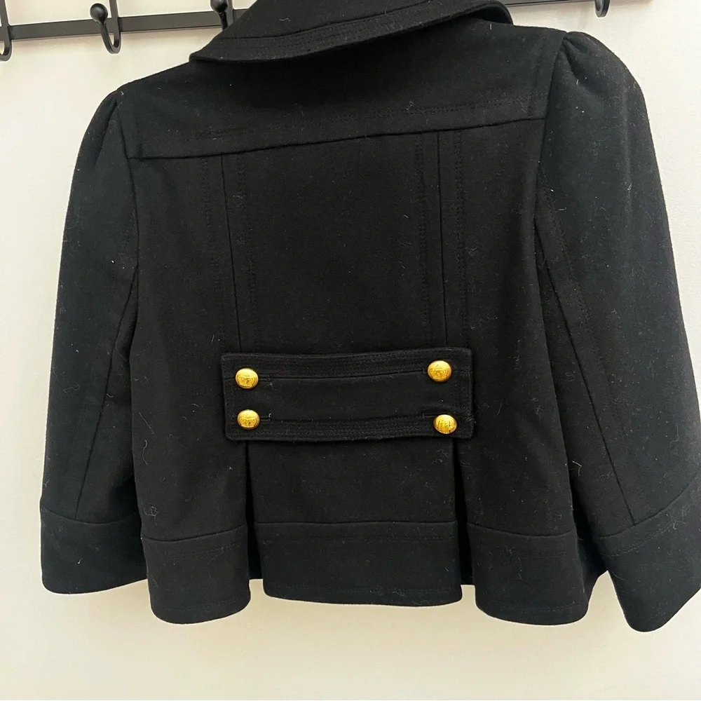 Vintage Juicy Couture Black Cropped Double Breasted Wool Pea Coat | Gold Accents - Picture 7 of 7